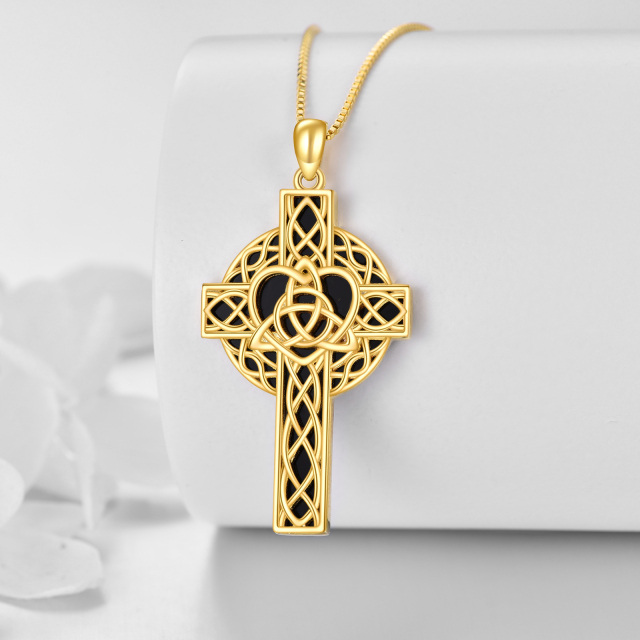 Sterling Silver with Yellow Gold Plated Agate Celtic Knot & Cross Pendant Necklace-2