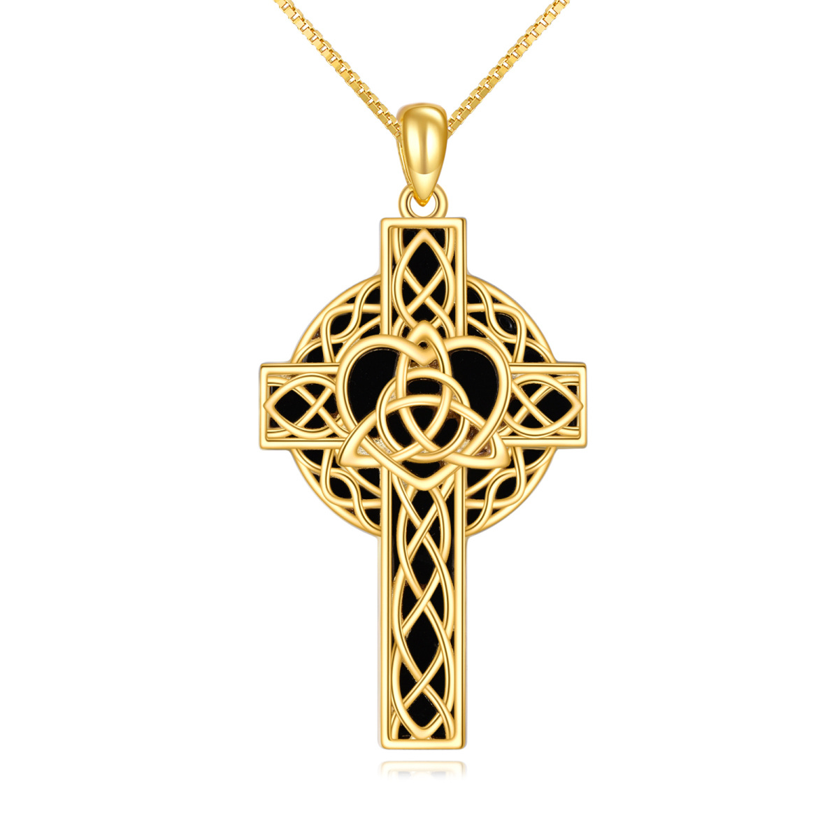 Collier en argent sterling avec pendentif en agate plaqué or jaune nœud celtique et croix-1