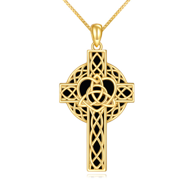 Sterling Silver with Yellow Gold Plated Agate Celtic Knot & Cross Pendant Necklace-0