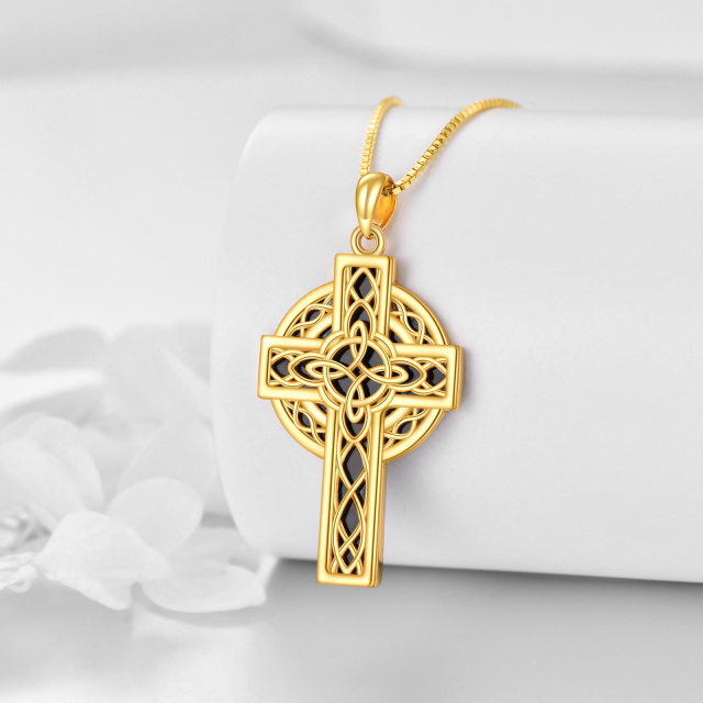 Sterling Silver with Yellow Gold Plated Celtic Knot & Cross Pendant Necklace-2