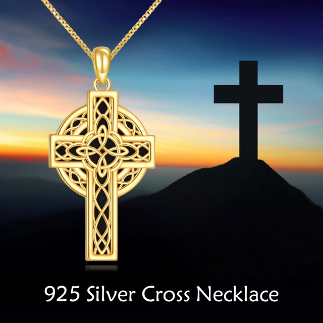 Sterling Silver with Yellow Gold Plated Celtic Knot & Cross Pendant Necklace-4