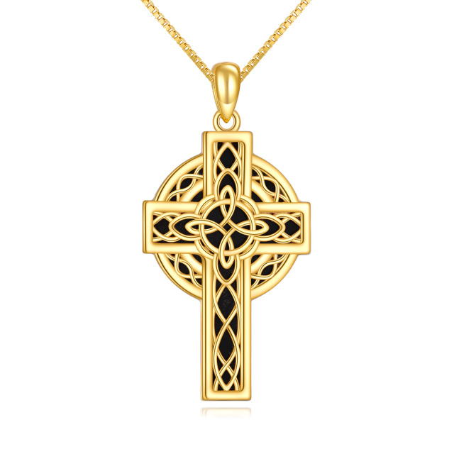 Sterling Silver with Yellow Gold Plated Celtic Knot & Cross Pendant Necklace-0