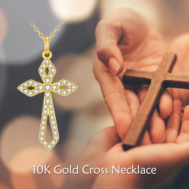 10K Gold Cubic Zirconia Cross Pendant Necklace-5