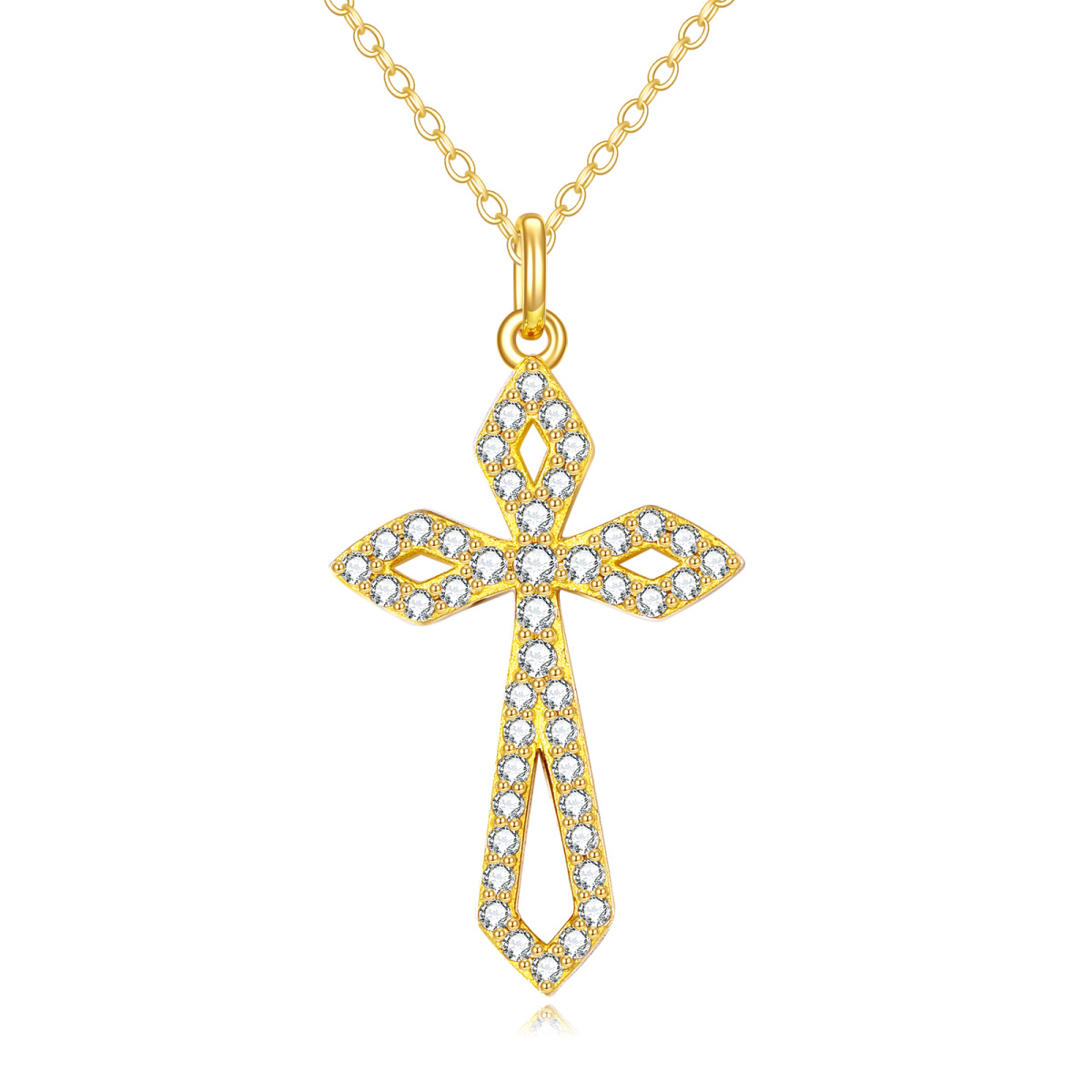 10K Gold Cubic Zirconia Cross Pendant Necklace-1