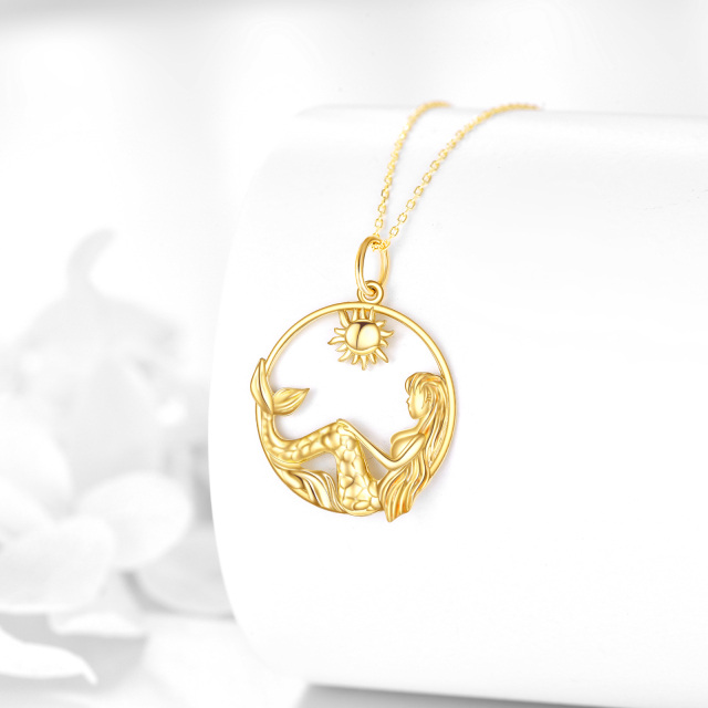 10K Gold Mermaid Tail & Sun Pendant Necklace-2