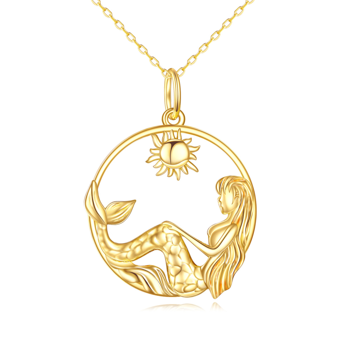 10K Gold Mermaid Tail & Sun Pendant Necklace-1