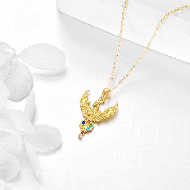 Colar Phoenix de ouro 10K Chakras pingente joias presentes para mulheres-3