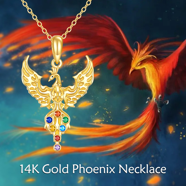 Colar Phoenix de ouro 10K Chakras pingente joias presentes para mulheres-4