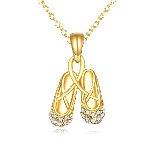 14K Gold Cubic Zirconia Ballet Shoes Pendant Necklace-1