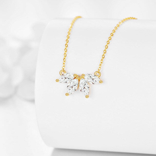 14K Gold Marquise Shaped Zircon Marquis Flower Pendant Necklace-2