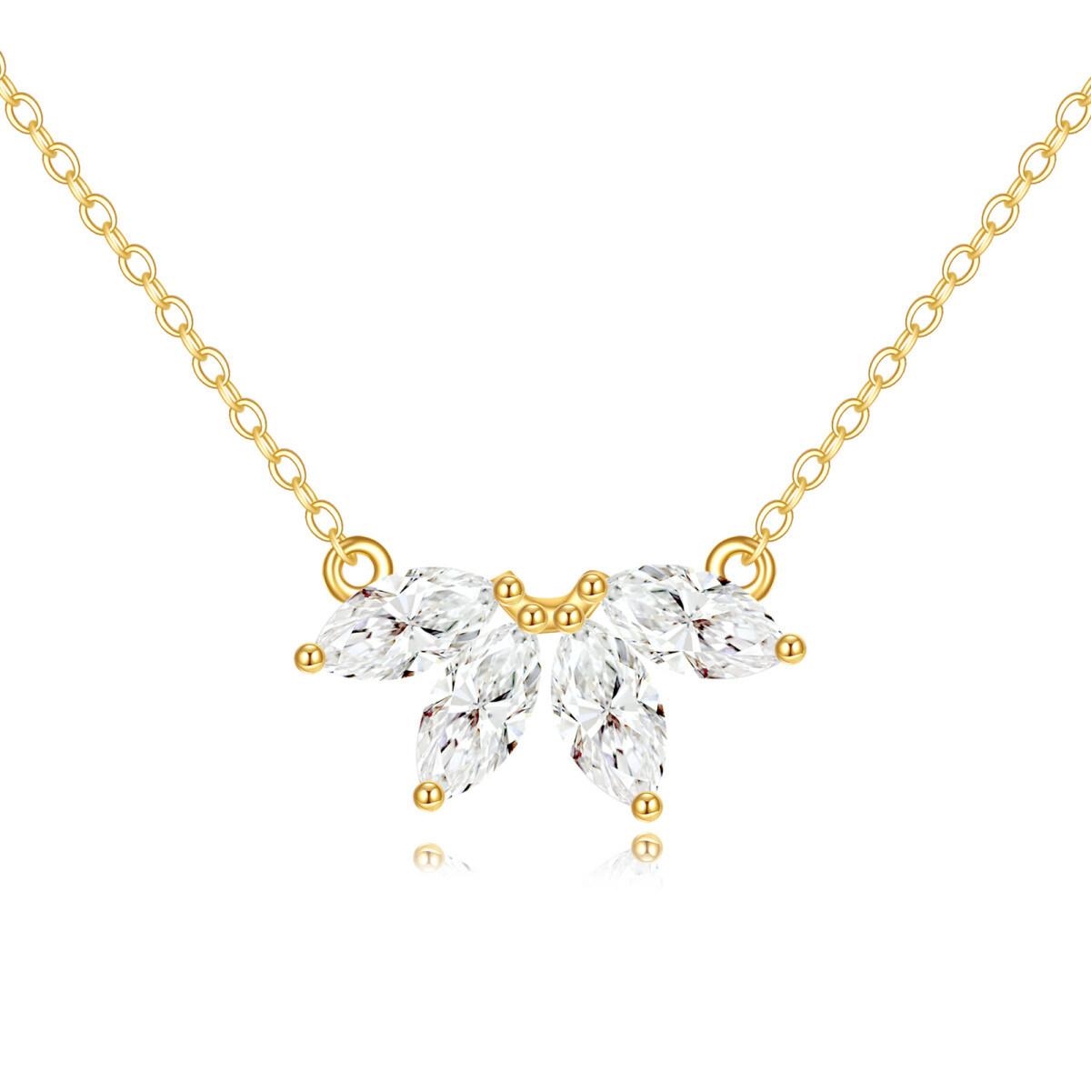 14K Gold Marquise Shaped Zircon Marquis Flower Pendant Necklace-1
