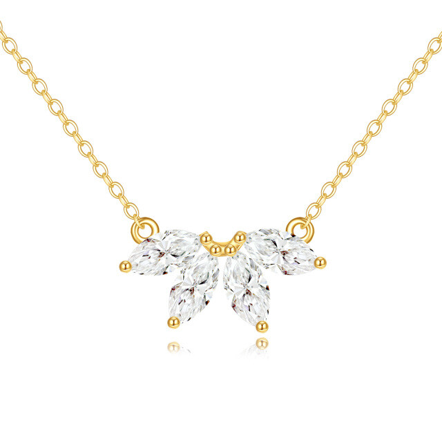 14K Gold Marquise Shaped Zircon Marquis Flower Pendant Necklace-0