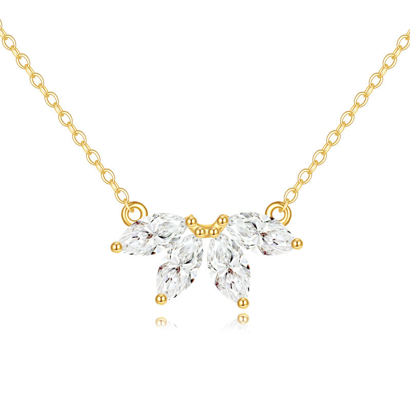 14K Gold Marquise Shaped Zircon Marquis Flower Pendant Necklace