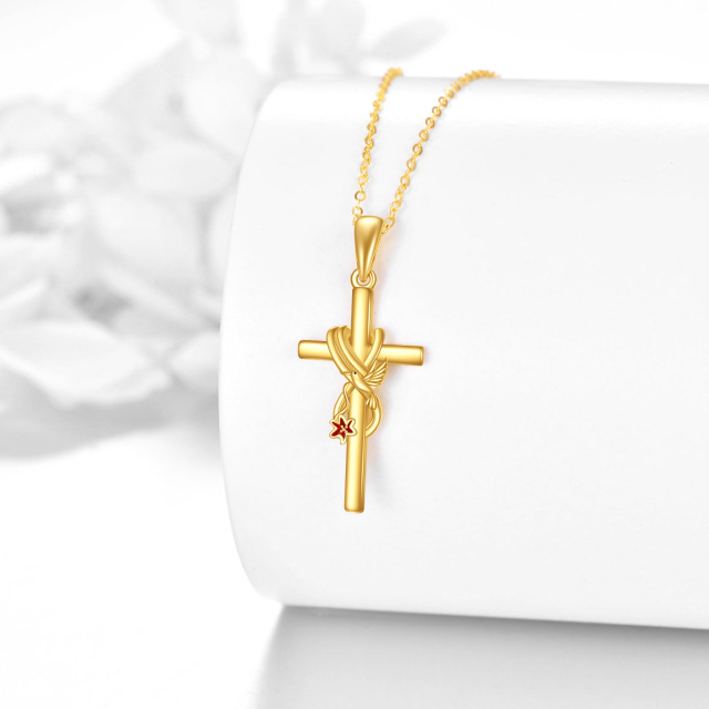 14K Gold Hummingbird & Lily & Cross Pendant Necklace-2