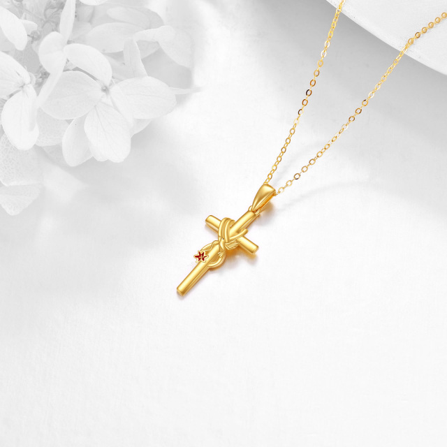 14K Gold Hummingbird & Lily & Cross Pendant Necklace-3