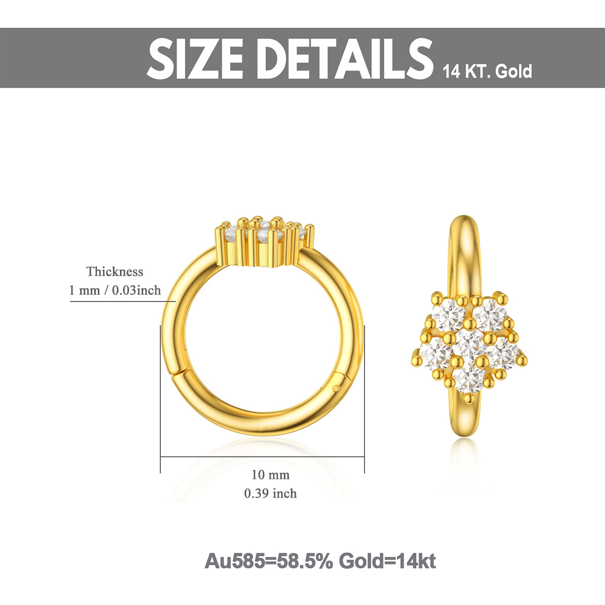 14K Gold kubischer Zirkonia Nasenring-7