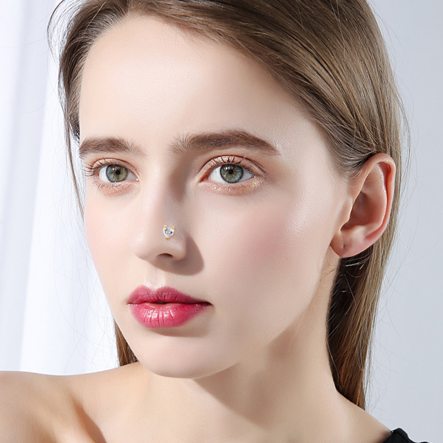 14K Gold Heart Shaped Cubic Zirconia Nose Ring-1