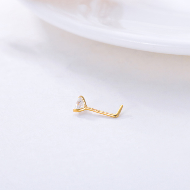 14K Gold Heart Shaped Cubic Zirconia Nose Ring-3