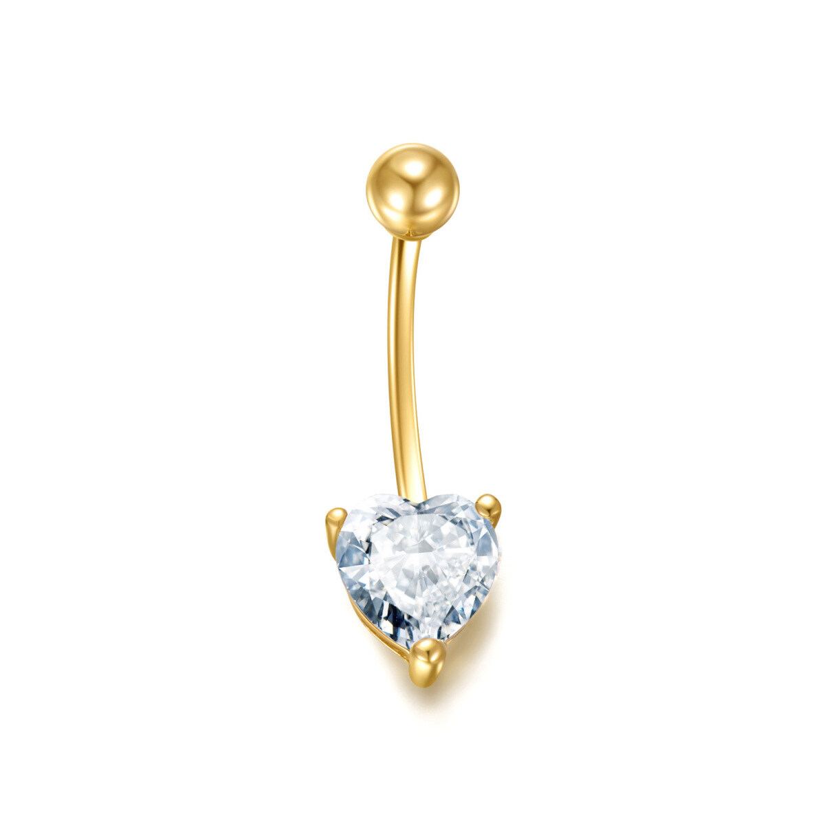 14K Gold Heart Shaped Cubic Zirconia Belly Button Ring-1