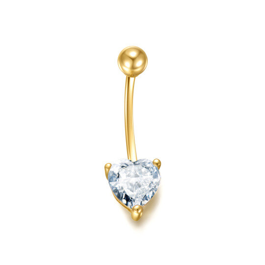 14K Gold Heart Shaped Cubic Zirconia Belly Button Ring