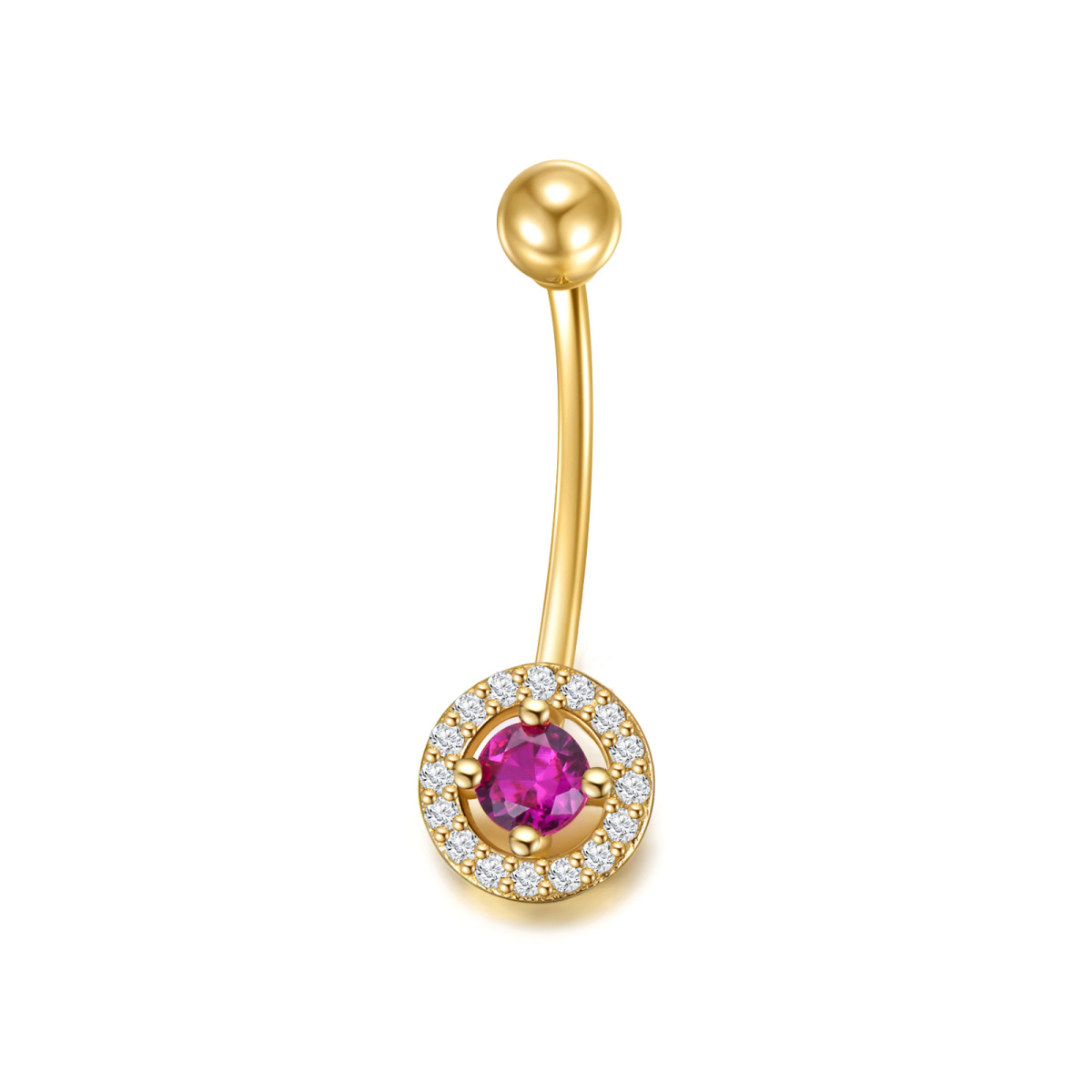 14K Gold Cubic Zirconia Personalized Birthstone Belly Button Ring-1
