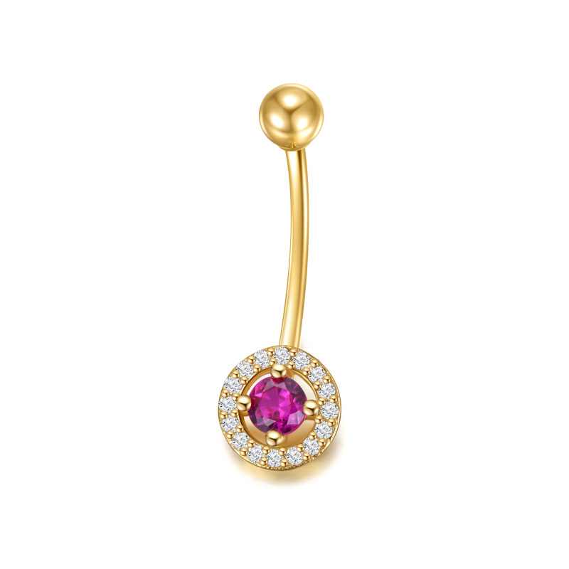 14K Gold Cubic Zirconia Personalized Birthstone Belly Button Ring