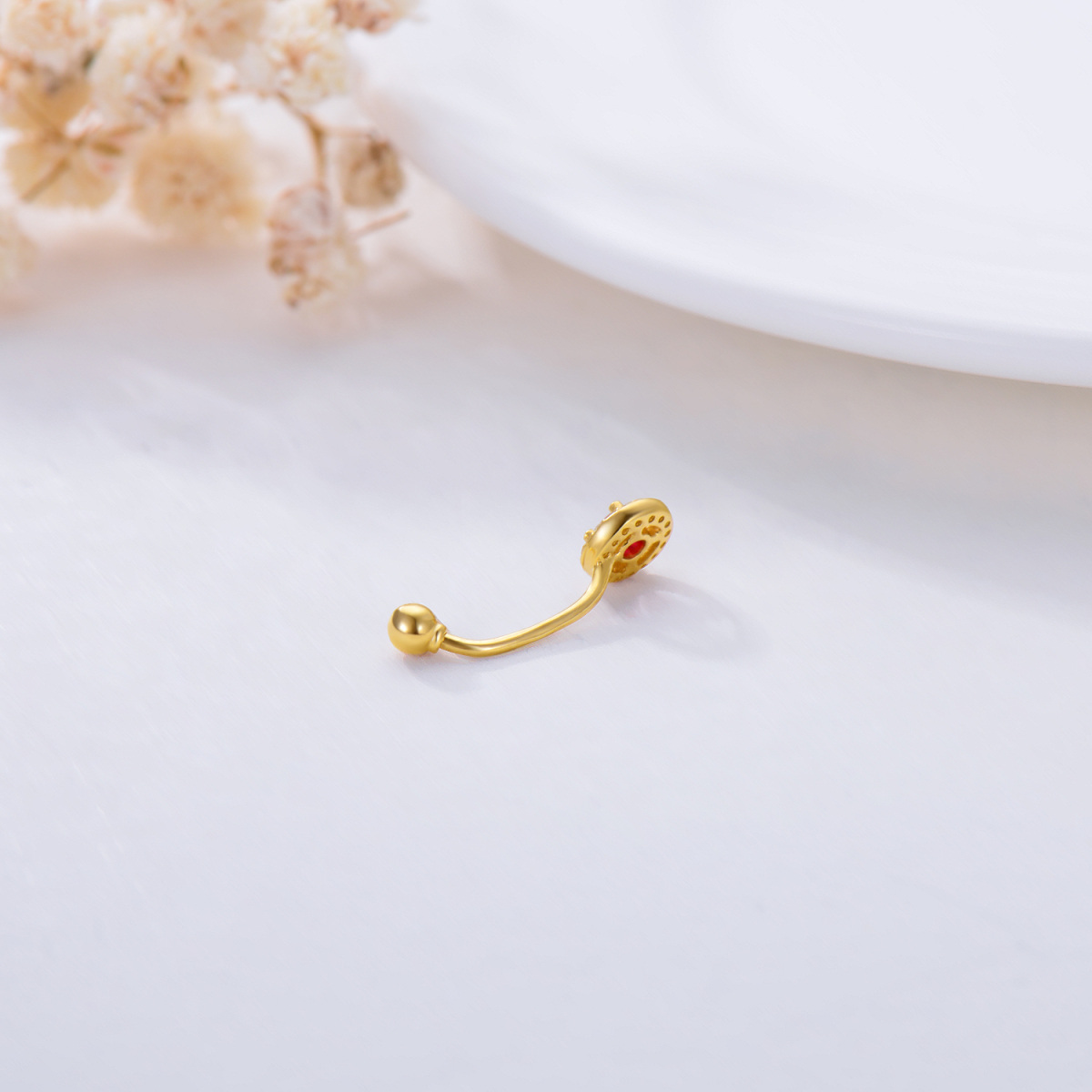 14K Gold Cubic Zirconia Personalized Birthstone Belly Button Ring-4