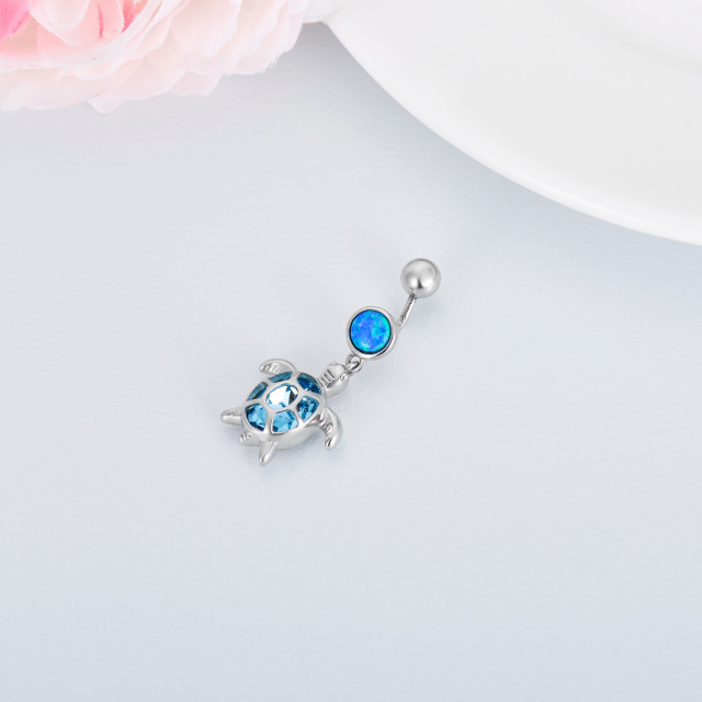 925 Silver Crystal Turtle Belly Button Ring-3