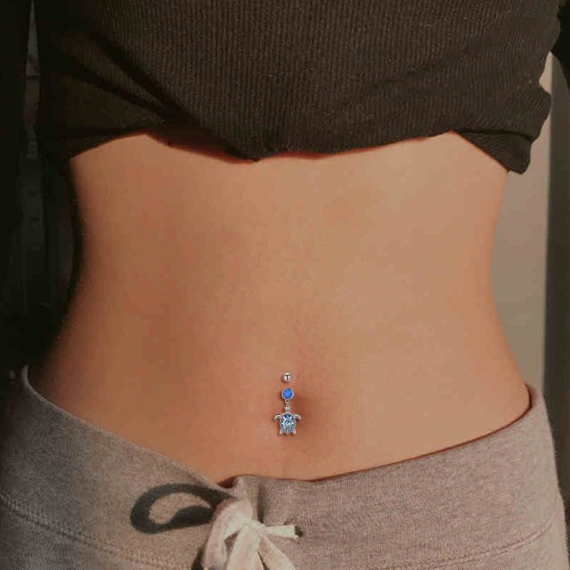 925 Silver Crystal Turtle Belly Button Ring-2