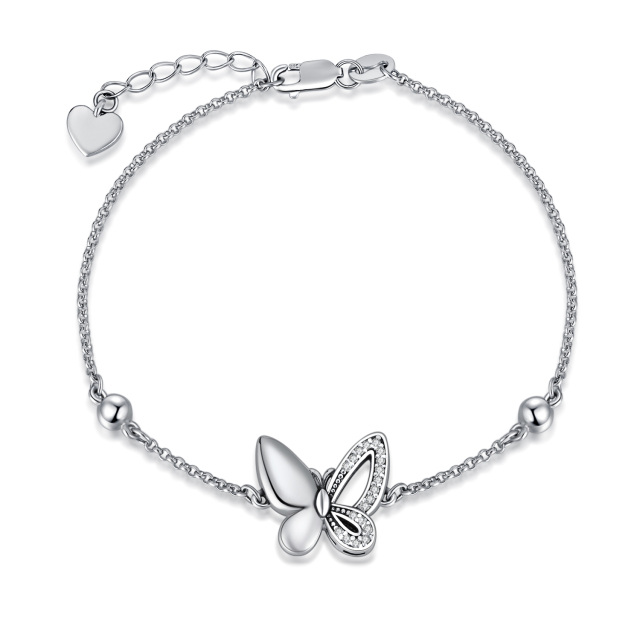 Sterling Silver Round Cubic Zirconia Butterfly Urn Bracelet for Ashes-1