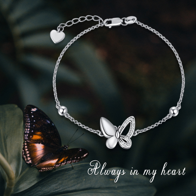 Sterling Silver Round Cubic Zirconia Butterfly Urn Bracelet for Ashes-3