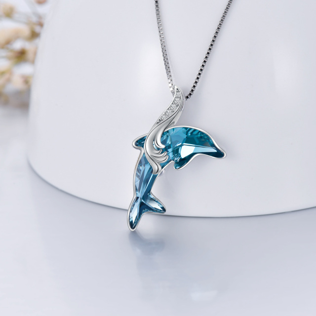Sterling Silver Diamond Dolphin Pendant Necklace-3