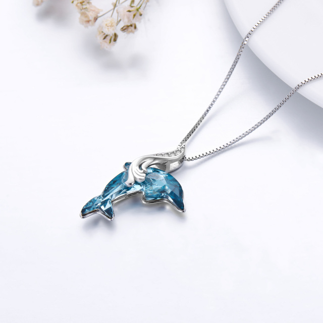 Sterling Silver Diamond Dolphin Pendant Necklace-4