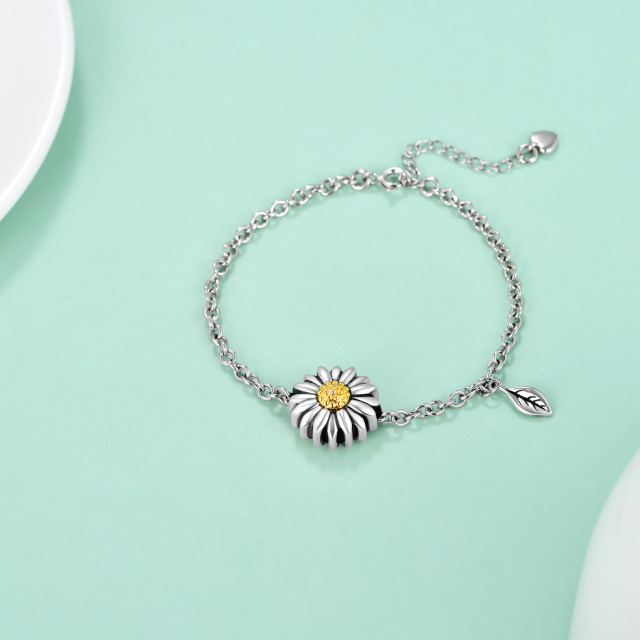Sterling Silver Two-tone Sunflower & Leave Urn Bracelet for Ashes-4