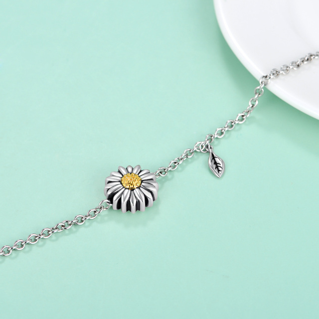 Sterling Silver Two-tone Sunflower & Leave Urn Bracelet for Ashes-5