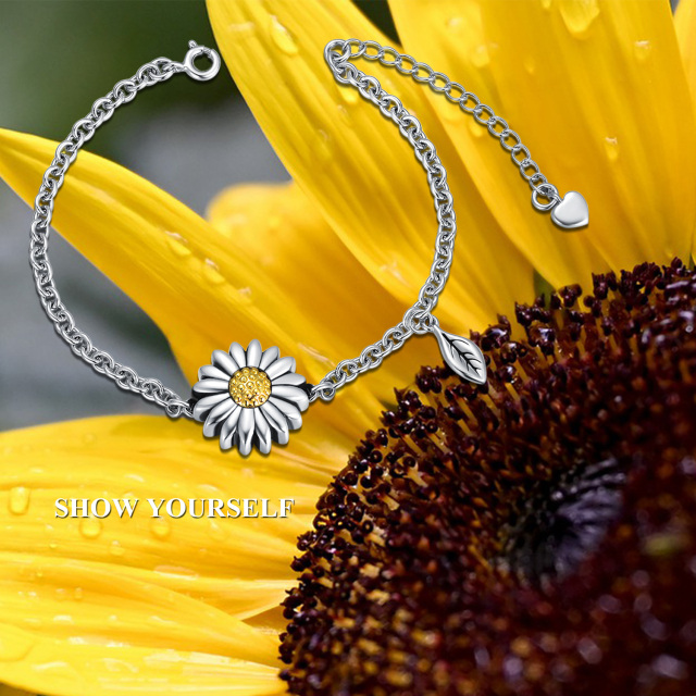 Sterling Silver Two-tone Sunflower & Leave Urn Bracelet for Ashes-3