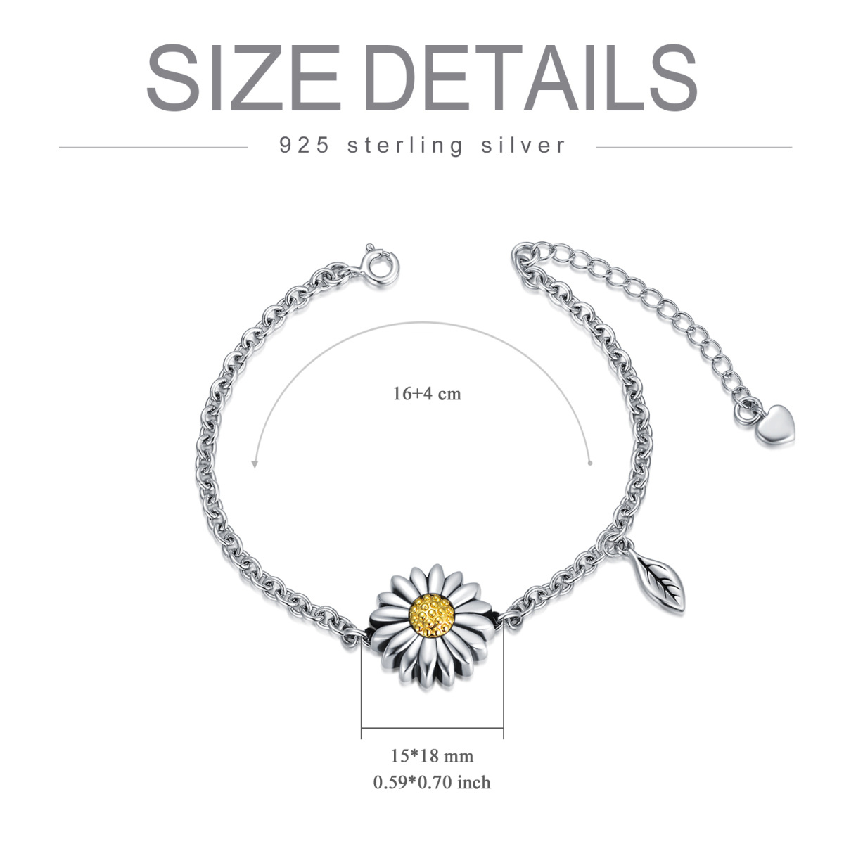 Sterling Silver Two-tone Sunflower & Leave Urn Bracelet for Ashes-6