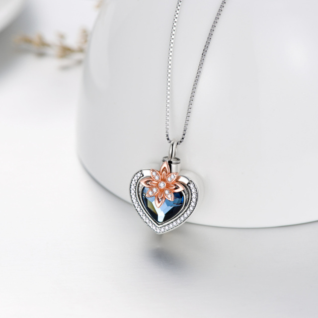 Sterling Silver Heart Shaped Crystal Heart Urn Necklace for Ashes-2