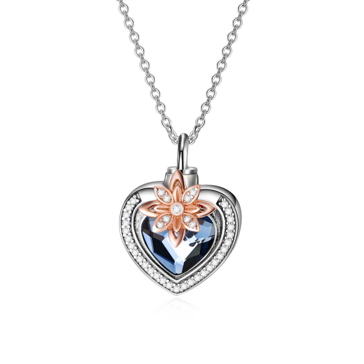 Sterling Silver Heart Shaped Crystal Heart Urn Necklace for Ashes-1