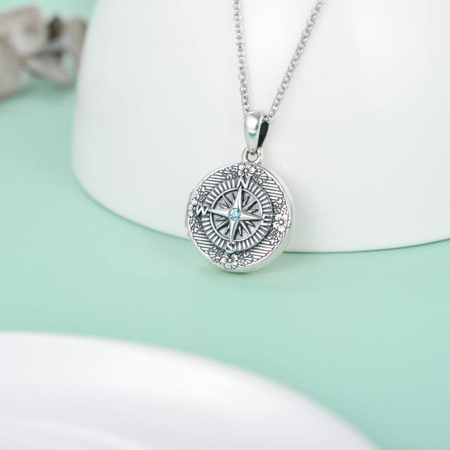 Sterling Silver Circular Shaped Crystal Compass Personalized Photo Locket Necklace-5