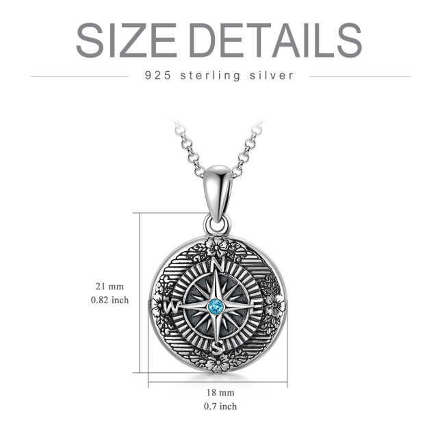 Sterling Silver Circular Shaped Crystal Compass Personalized Photo Locket Necklace-3
