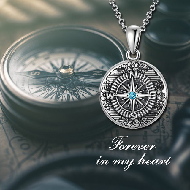 Sterling Silver Circular Shaped Crystal Compass Personalized Photo Locket Necklace-4