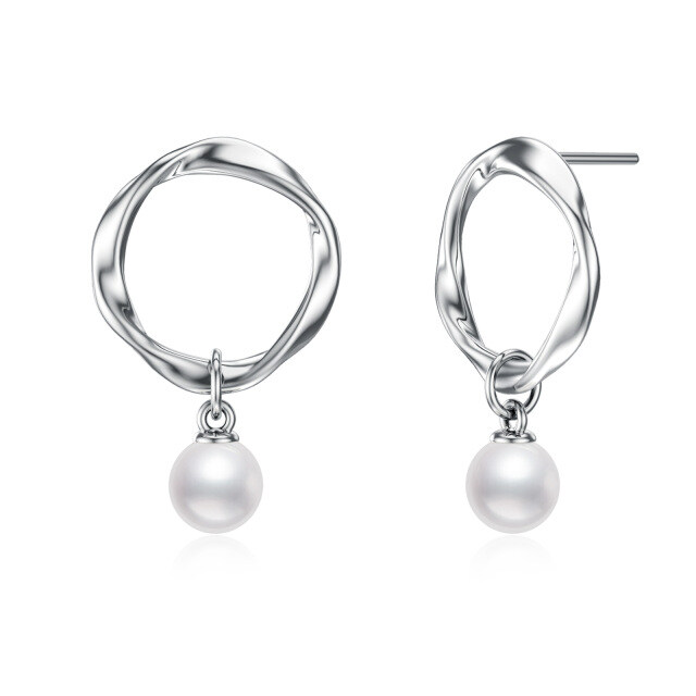 Sterling Silver Circular Shaped Pearl Circle Drop Earrings-1