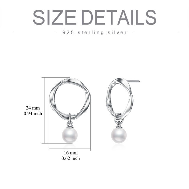 Sterling Silver Circular Shaped Pearl Circle Drop Earrings-5