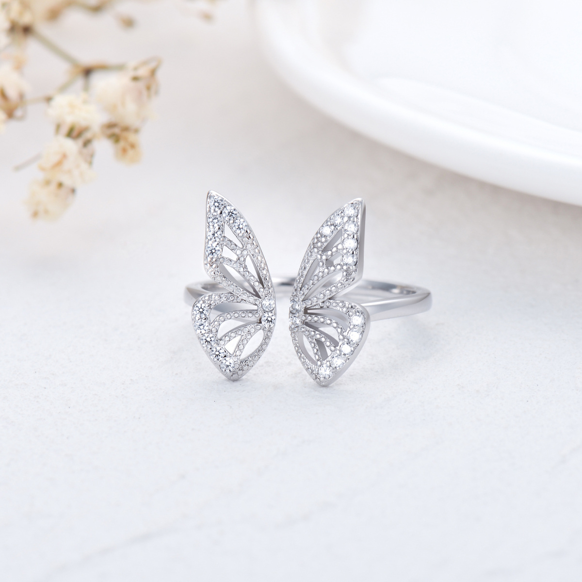 Sterling Silver Cubic Zirconia Butterfly Ring-4