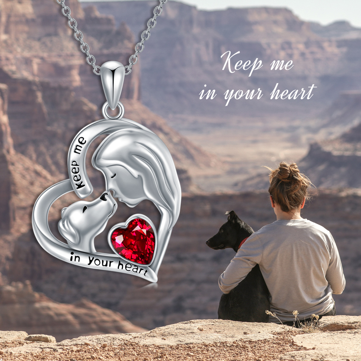 Collar de plata de ley con forma de corazón de perro de cristal y colgante de corazón-6