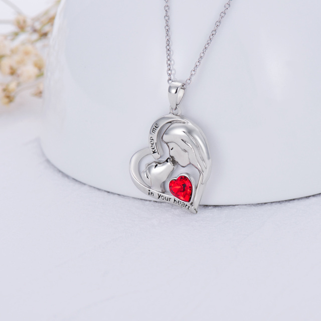 Sterling Silver Heart Shaped Crystal Dog & Heart Pendant Necklace-3