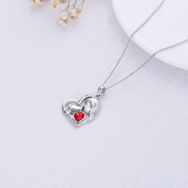 Sterling Silver Heart Shaped Crystal Dog & Heart Pendant Necklace-4