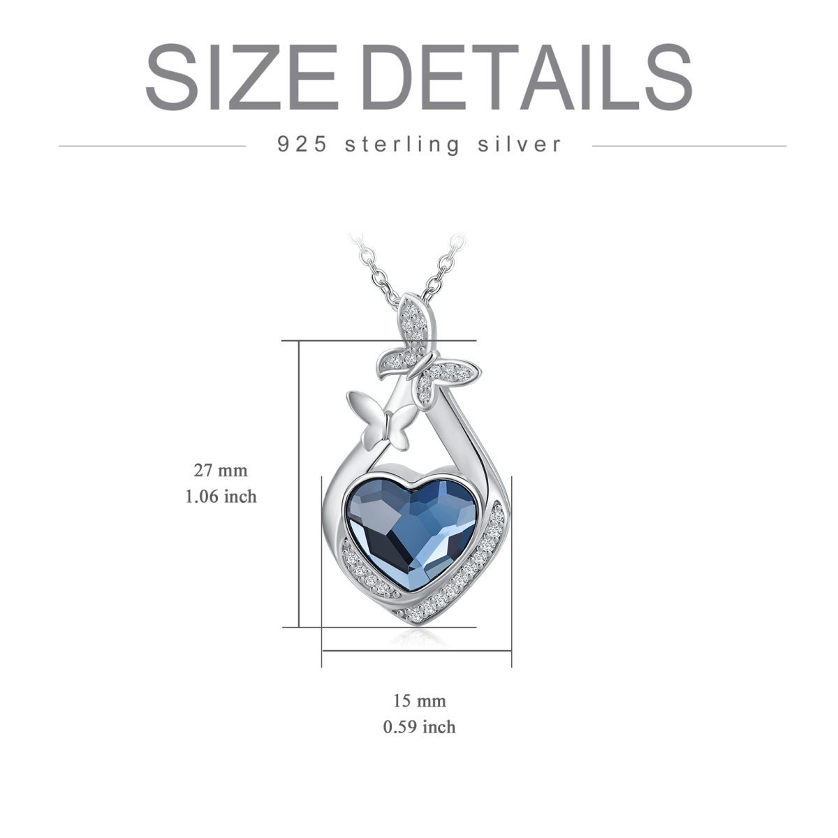 Sterling Silber Blau Herz Kristall Schmetterling & Diamant geformt Urne Halskette für Asche-6