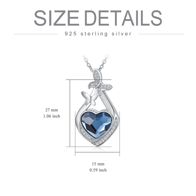Colar de prata esterlina com coração azul e cristal em forma de borboleta e diamante para cinzas-5